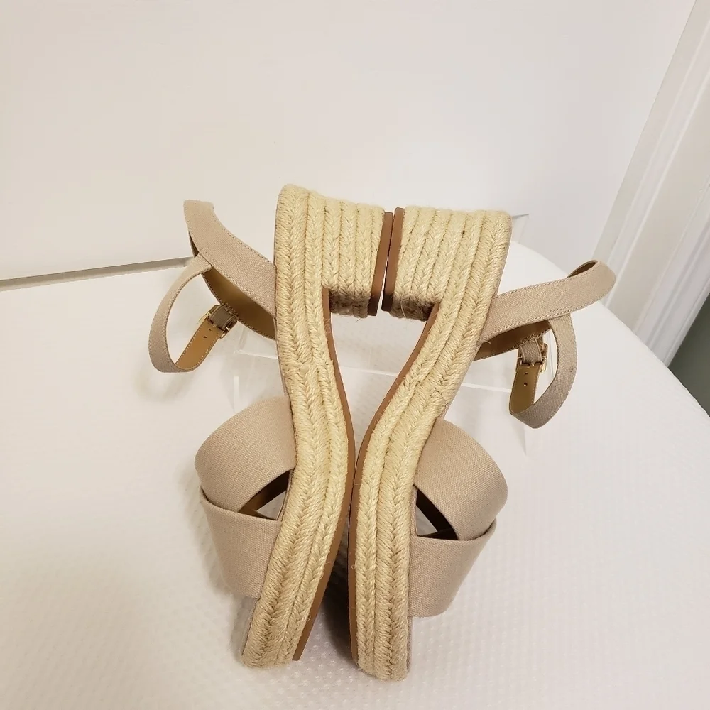 EC J. Crew Beige Platform Espadrille Crisscross Sandals Size 9.5